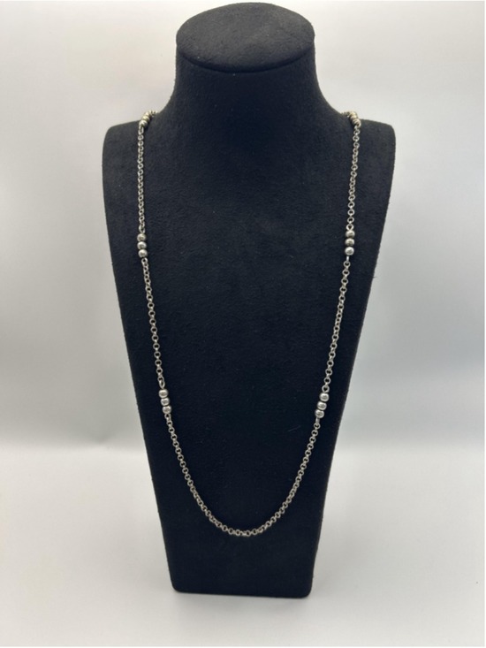 Unknown Jewelry - Silver Tone Station Bead Chain Necklace‎ Lobster Clasp Minimalist Layering